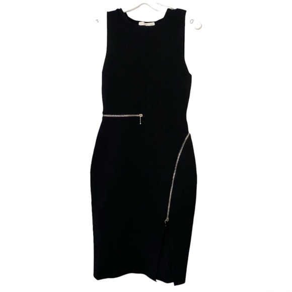 Alexander Wang Shift Slit Dress with Curved Zipper Detail Black Small